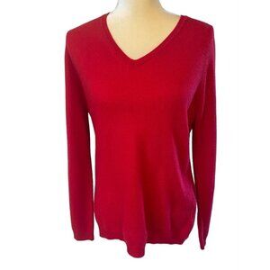 Charter Club Cashmere Luxury V-Neck Long Sleeve Pullover Sweater, Red, women's L